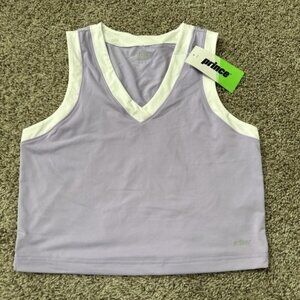 Prince Women's Fashion V-Neck Tennis Tank Top Sleeveless White Lavender Large